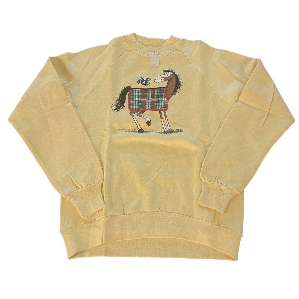 Vintage Jared Signed Sunbelt Sportswear Horse Yellow Sweatshirt USA, Size S NWT
